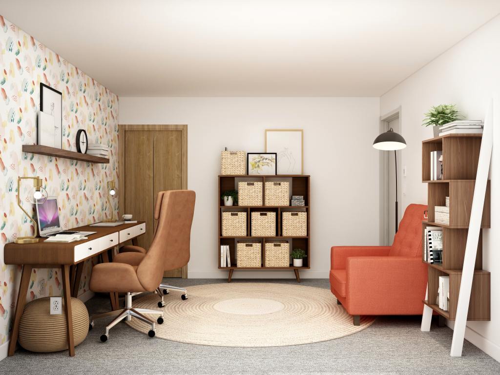 Old basement converted into a functional home office or study area