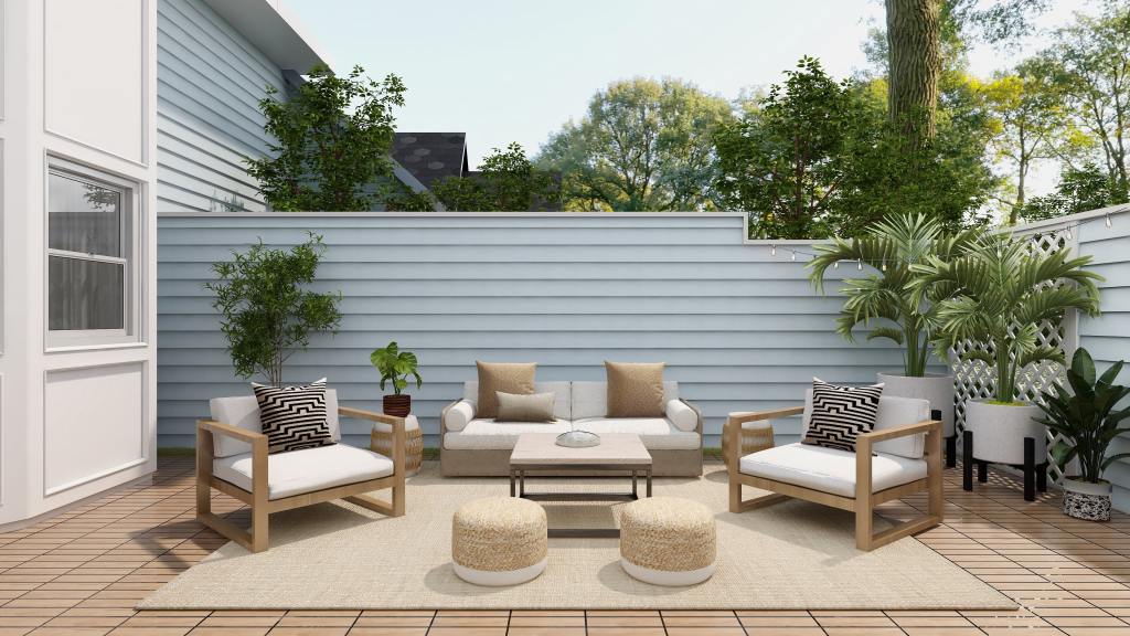 Practical contemporary outdoor living area in the garden that's an extension of the home