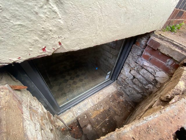 Exterior view of victorian cellar window