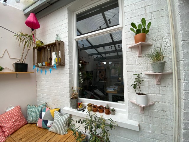 DIY Triangle Plant Pot Shelves for Conservatory