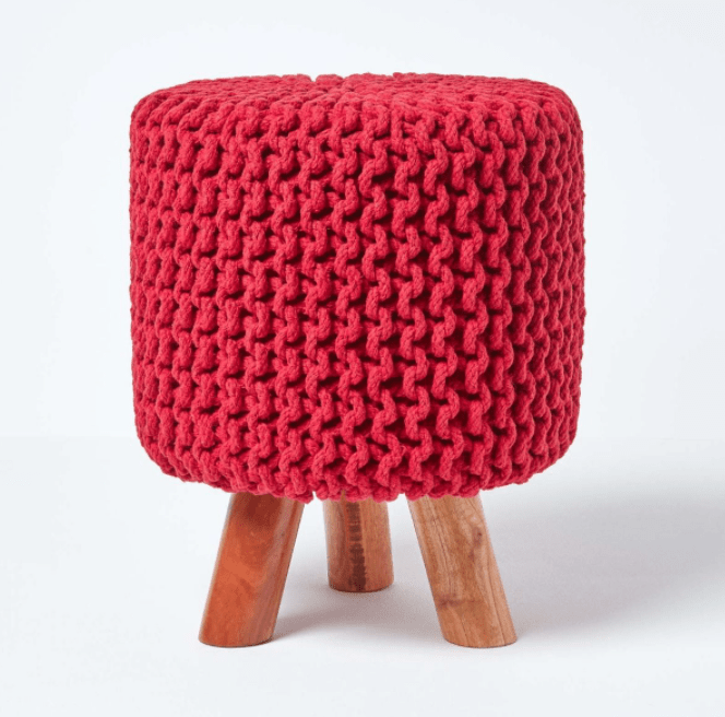 Knitted cotton tall footstool, Homescapes Online