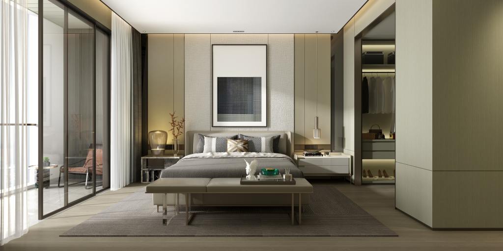 Stunning contemporary bedroom design with designer wardrobes