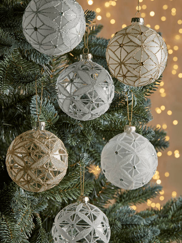 Filigree glass Christmas tree decorations