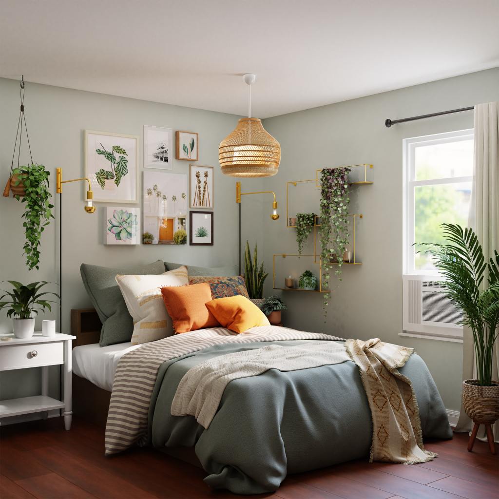 Interior of a bedroom decorated with design trends