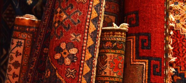 rolled carpets lined up side by side