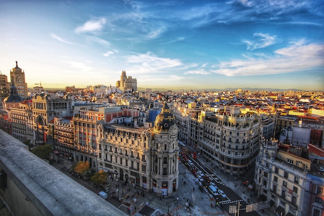 A skyline view of buildings in Madrid.